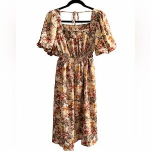 🌸 Floral Puff Sleeve Midi Dress